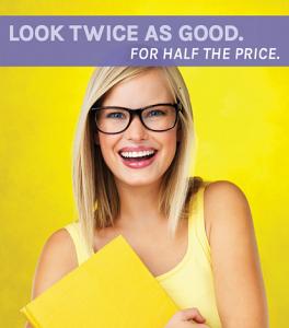 Buy one pair of glasses at regular price, get second pair same day and prescription for 50% Off.