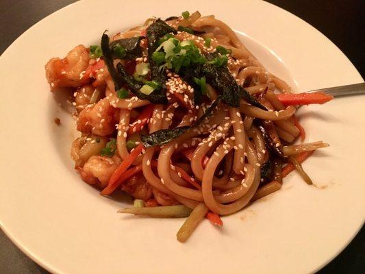 Pan fried shrimp udon