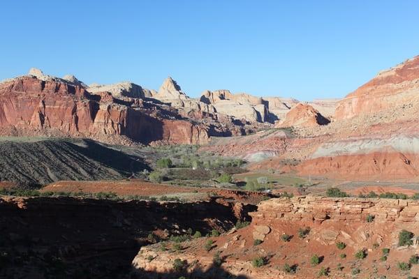The view from the top, looking back at campground river valley