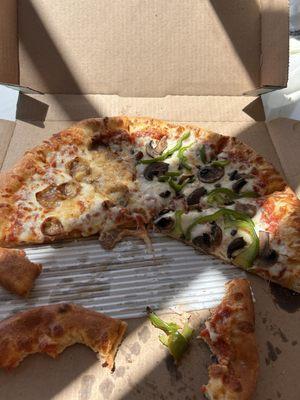 Large half and half pizza