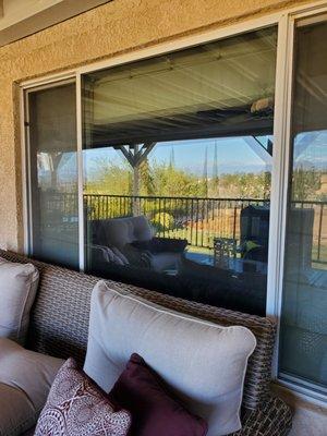 This is a photo from the outside of a few windows they tinted.