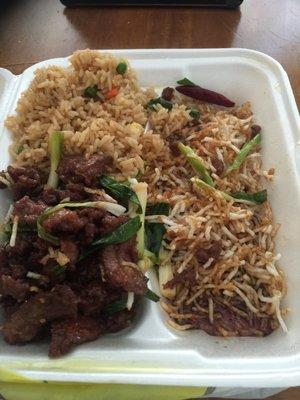 Yikes! Huge portion was nothing but fillers. Underneath the Mongolian beef lies half to go box filled with fillers.