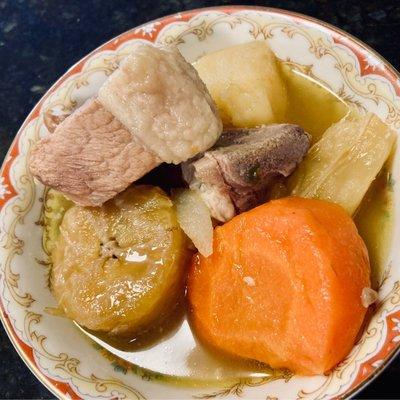 Sancocho (this is just 1/4 of the serving) insanely big! The large has 3-4 servings!