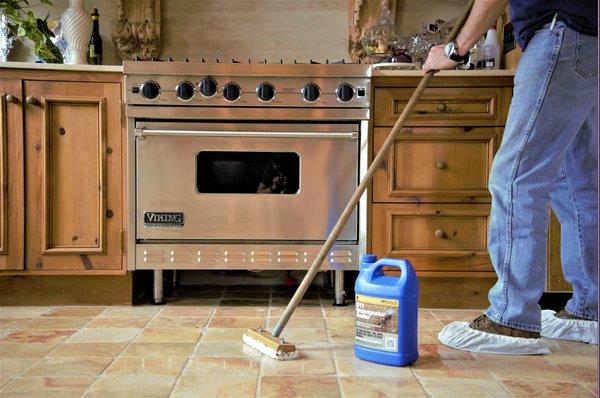 Here is a photo of Ken Resealing a residence floor in Seattle, WA.