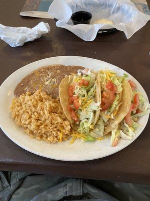 Chicken taco  rice  and refried beans  DELICIOUS