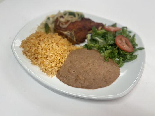 Pork Chops with Beans, Rice and a Salad