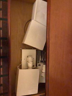 Drawers full of electrical stuff and lighting