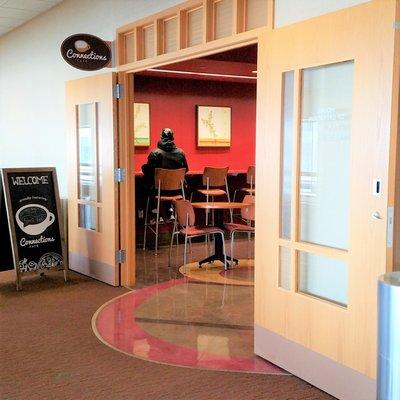 Entrance on second floor over the hospital registration area