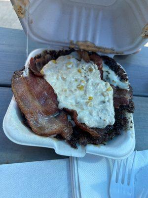 Street Corn Smash Burger without a bun.