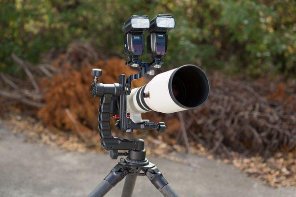 Carbon Fiber Tripod with Katana Gimbal Head Telephoto Lens.