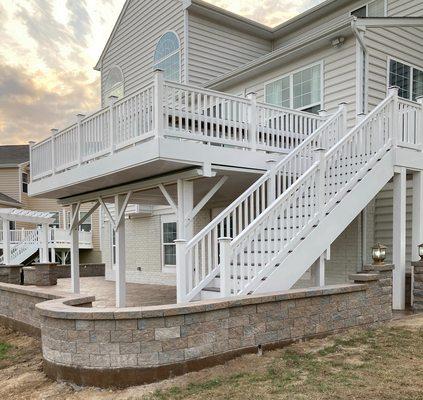 Deck and patio with sitting wall