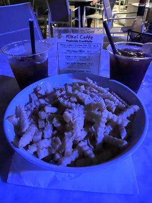 Truffle fries, a soda and a sangria