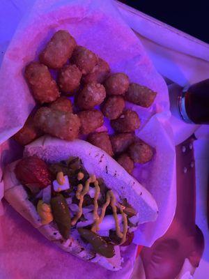 Tater tots and a hot dog! 5/5 if you are a hotdog fan!