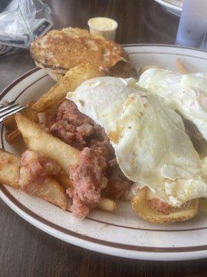 NOT a hash stuffer!! Completely unnecessary and not a hard ass crispy potato skin that absorbs all the greasy goodness. Boo.