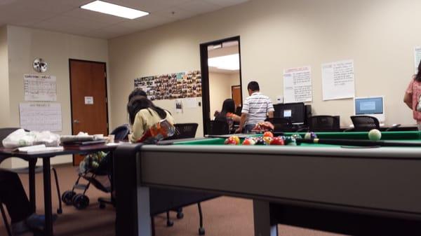 Inside lobby with pool table, game station, computer center, etc...