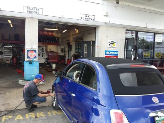 Preston taking care of business on the FIAT.