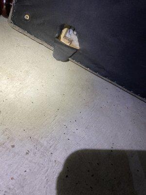 Hole in couch where mice were living.