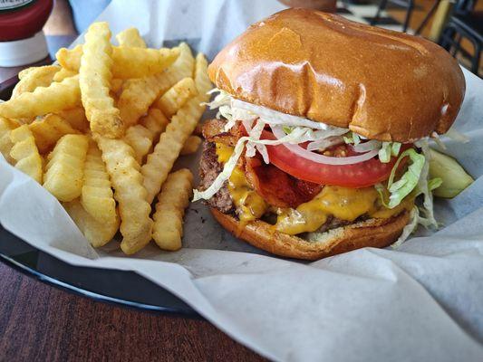 Bacon cheeseburger with subbed fries