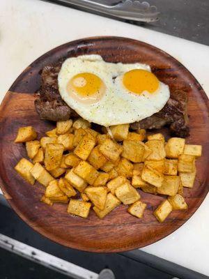 Egg steak and home fries