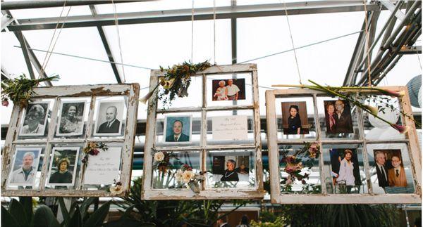 Our version of a remembrance table. Hung over the place card table.