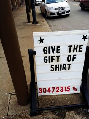 Sign out front. Shirt!
