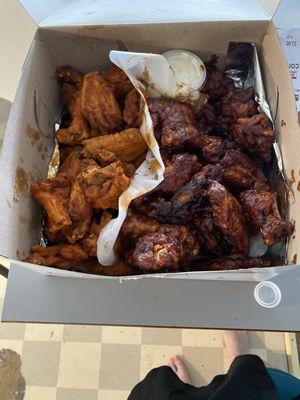 Half Bbq and half hot wings