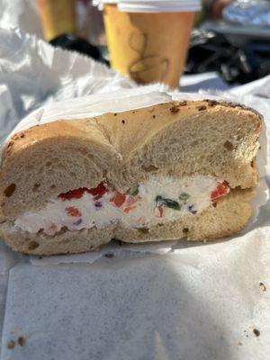 Everything bagel with veggie cream cheese