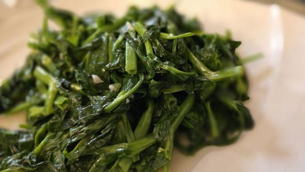 Snow Pea Leaves $19.95. It was pricey however the largest plate I've ever gotten in a restaurant. Tasty.