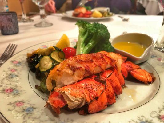 Light lobster tail: 5 oz. cold water lobster tail served with vegetables.