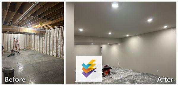 Basement remodel with new lighting