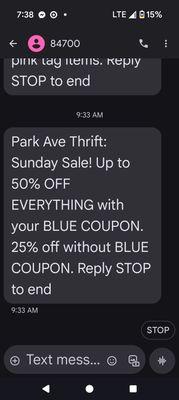 Proof of text that was not honored. I had everything I was supposed to. They just wouldn't do it.