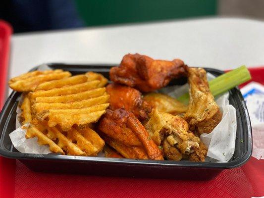 Buffalo and Lemon Pepper Wings with Waffle Fries