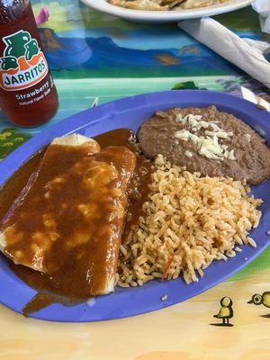 Two enchiladas, rice and beans $6.99