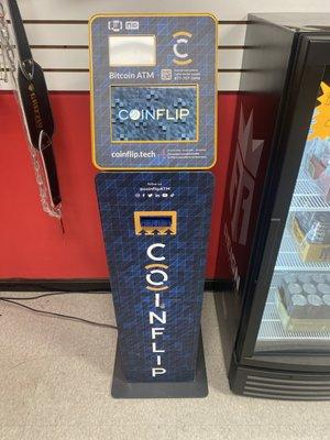 We have a Coinflip Bitcoin and cryptocurrencies ATM on site where you can purchase up to 8 different crypto coins with cash.