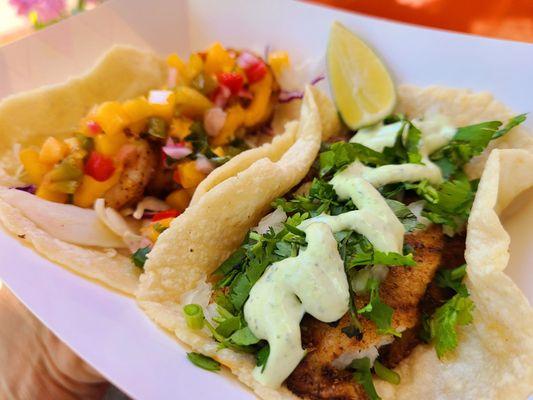 The fish tacos and shrimp tacos are both perfection