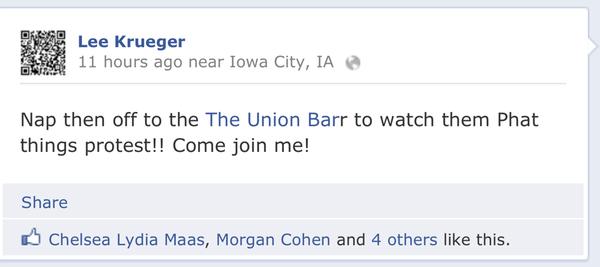 Lee Krueger of Camden Amusement Cedar Rapids (Iowa City) remark of Ms. Ramos Union Bar Iowa City discrimination protest today.