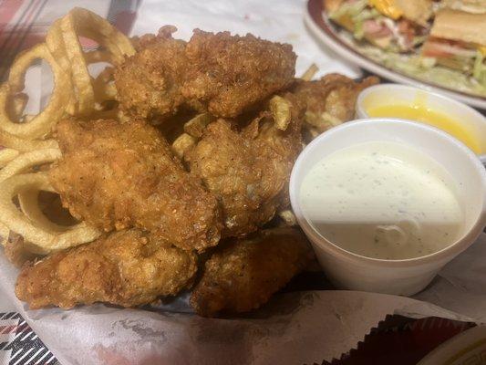 Wing dings with ranch and butter , garlic side sauce for dipping