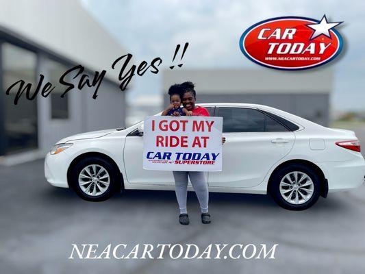 Congratulations, Ms. Duncan on your #likenew Toyota Camry with Sales Tax Financed and Free Oil Changes!
Welcome to the Car Today family!