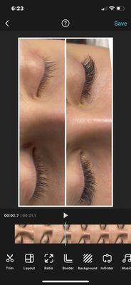 Eyelashes before and after