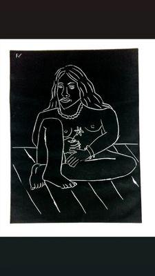 Girl nude seated in the flor lithogra
fy small edition