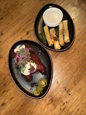 The left is the corn dogs with jalapeño's on the side and the right is the cigars.