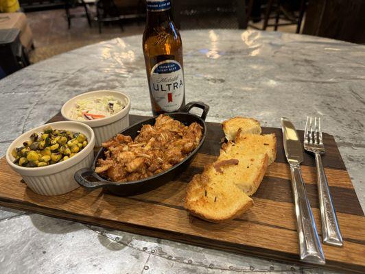 BBQ Pulled Chicken, Southwest Grilled corn & slaw with a toasted baguette