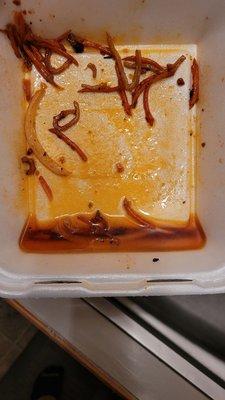 Hot chicken. Not a lot of spice, plenty of oil. Over $20 with tip, not pleased.