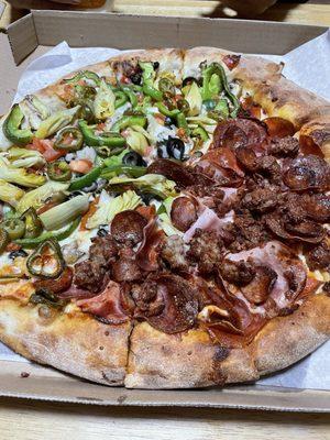 Large half all meat and half veggie