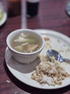 soup with sides of rice.