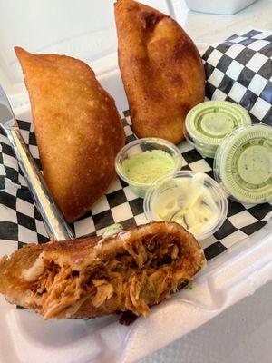 Large size empanadas, stuffed full of meat.