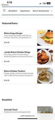 Featured menu (note this is no paper copies available of the menu)