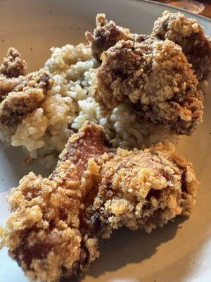 Karaage chicken on top of some home cooked brown rice!