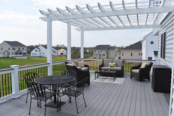 Awesome vinyl pergola over a 400 sq. Ft. Deck in New Market Maryland