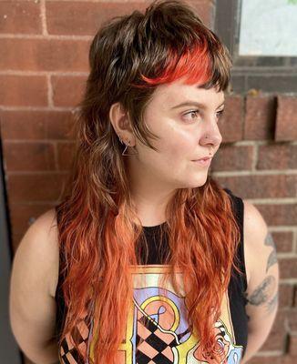 shaping this shag into a mullet and adding some pops of color